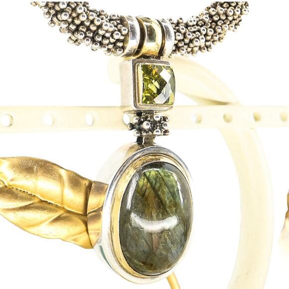 Michael Dawkins 925 Sterling Caviar Beaded Necklace Labradorite Peridot Pendant - Picture 11 of 16